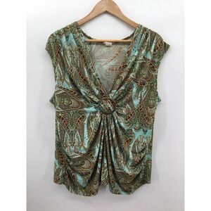 Vol 1 Top Sz 3X Boho Ring Front Blouse Draped V Neck Festival Hippi Paisley FF35